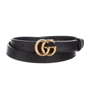 Gucci Black Leather Belt with Gold Double G Buckle